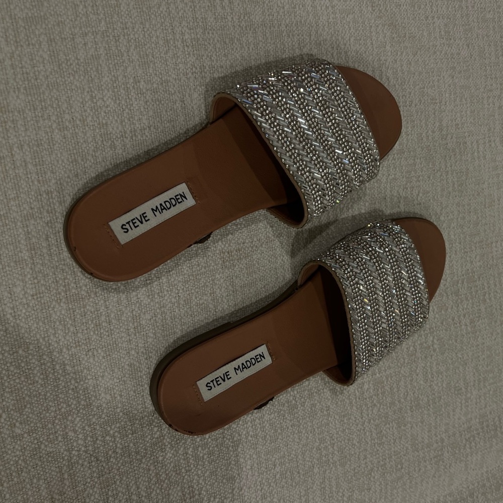Steve Madden Silver and Brown Embellished Sandals